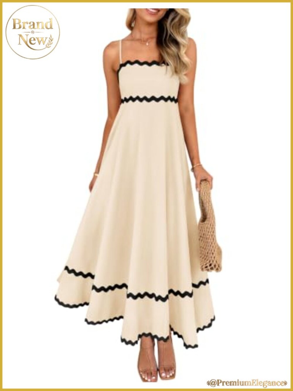 Adjustable Spaghetti Strap Square Neck Smocked Backless Midi Summer Dress